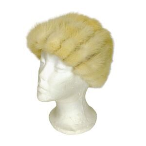 Vintage 50s Deborah Exclusive Beige Genuine Mink Fur Hat Fuzzy Winter Cap